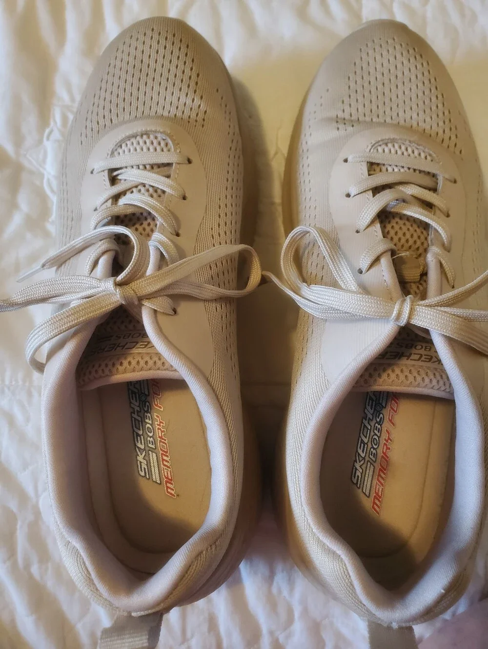 Skechers Bobs Light Beige Taupe Casual Knit Lace-Up Sneakers